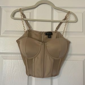 Say What Beige Bustier Top with Chain Straps